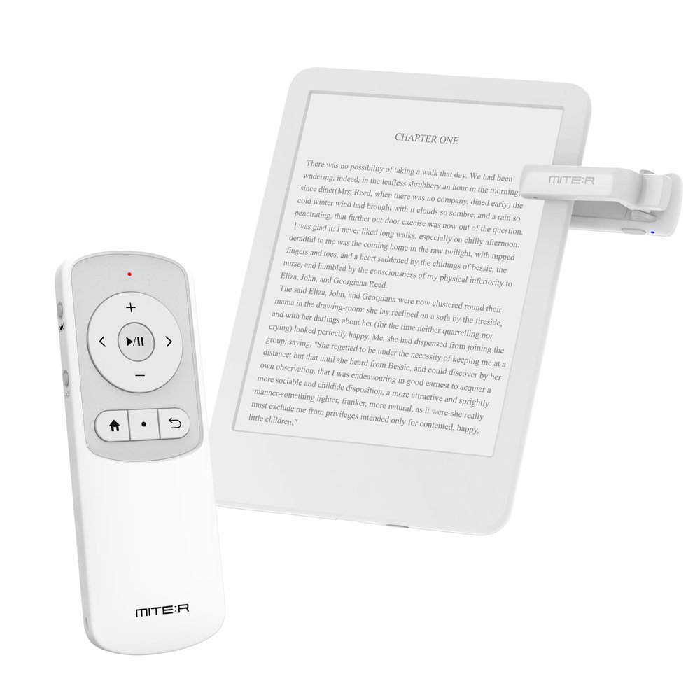 Remote Control Page Turner RF & Bluetooth Clicker for Kindle Paperwhite Oasis Scribe Colorsoft Kobo Boox e-Reader TikTok YouTube Camera iPad iPhone Galaxy Phone Tab (White)