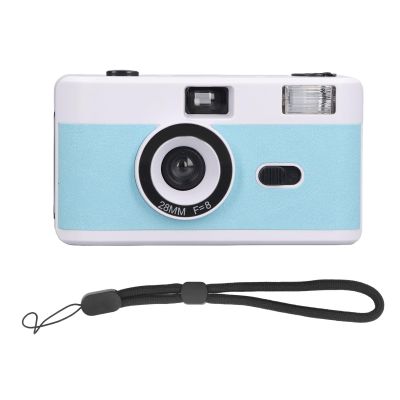 35MM Film Camera, Reusable Lightweight Vintage Camera Built in Flash with 28MM F/8 Lens 1/120s Shutter Speed (Blue White)