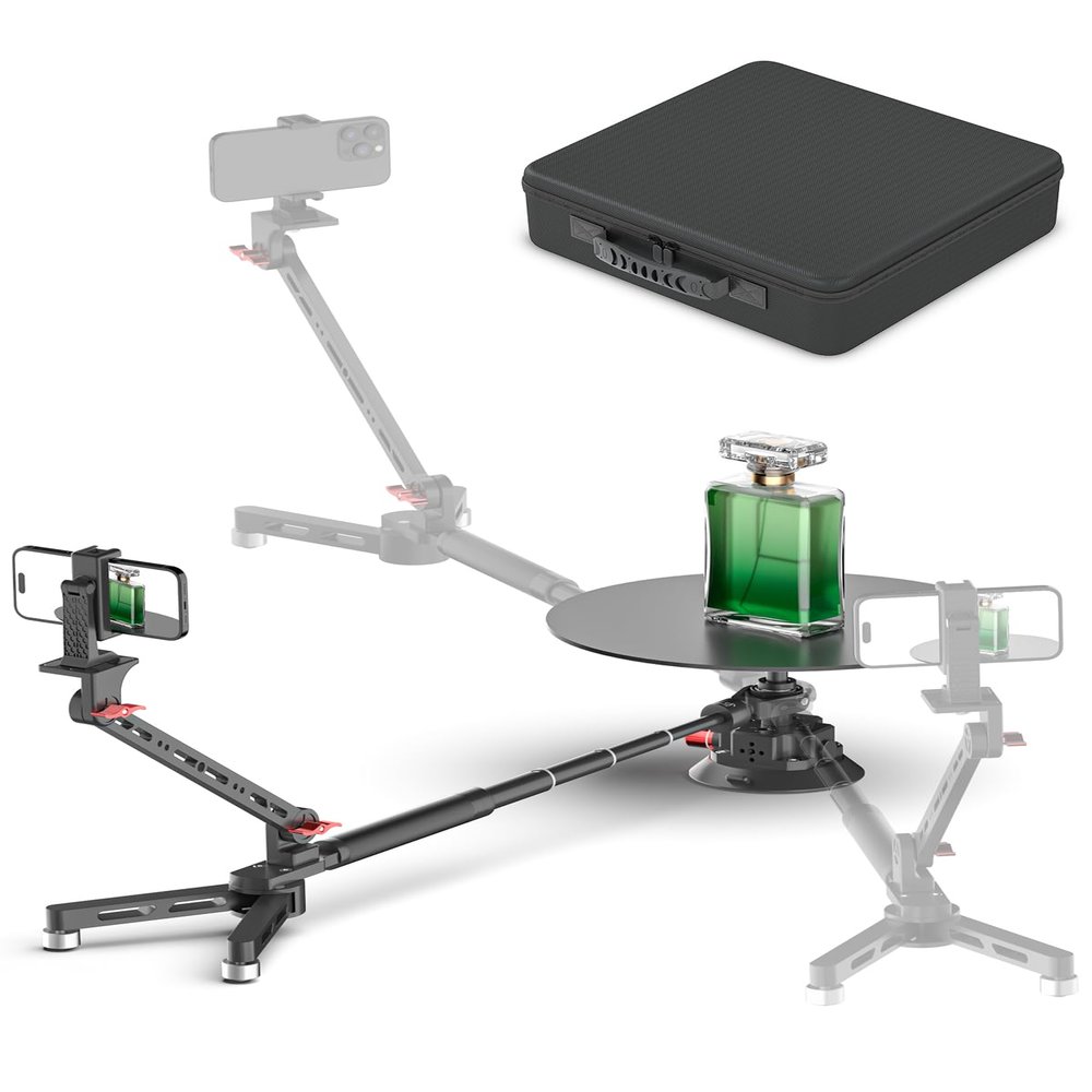 360 Degree Spinner Turntable - Rotating Camera Slider with Adjustable Handle, Suction Cup Base for Unboxing,Professional Product Photography, Photo Booth (EVA Hard Case)