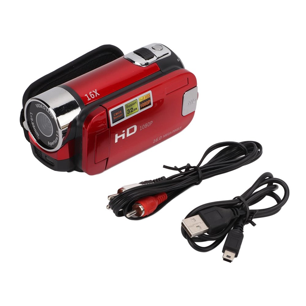 4k Camcorder, Podcast Camera, 4k Video Camera Portable Full HD 48mp Camcorder with 2.7 in 270 Rotating LCD, 16x Digital Zoom, USB and Flash Connectivity - for Travel and (Red)