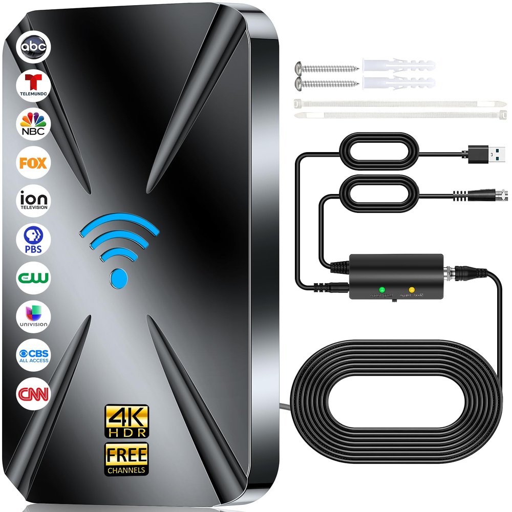 2025 Upgraded TV Antenna Indoor, 2800+ Miles Range Digital Antenna for Smart TV Indoor, HDTV Antenna for Local Channels with Amplifier, Outdoor Antenna Support 8K 4K 1080p All TVs -38FT Coax Cable