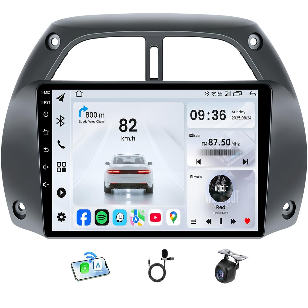 4Core 64G Car Radio for Toyota RAV4 2001-2006: 9 Inch 1280 * 800P IPS Touchscreen with Wireless Carplay Android Auto 5G WiFi 1080P Backup Camera Bluetooth GPS FM Steering Wheel Control Mirror Link