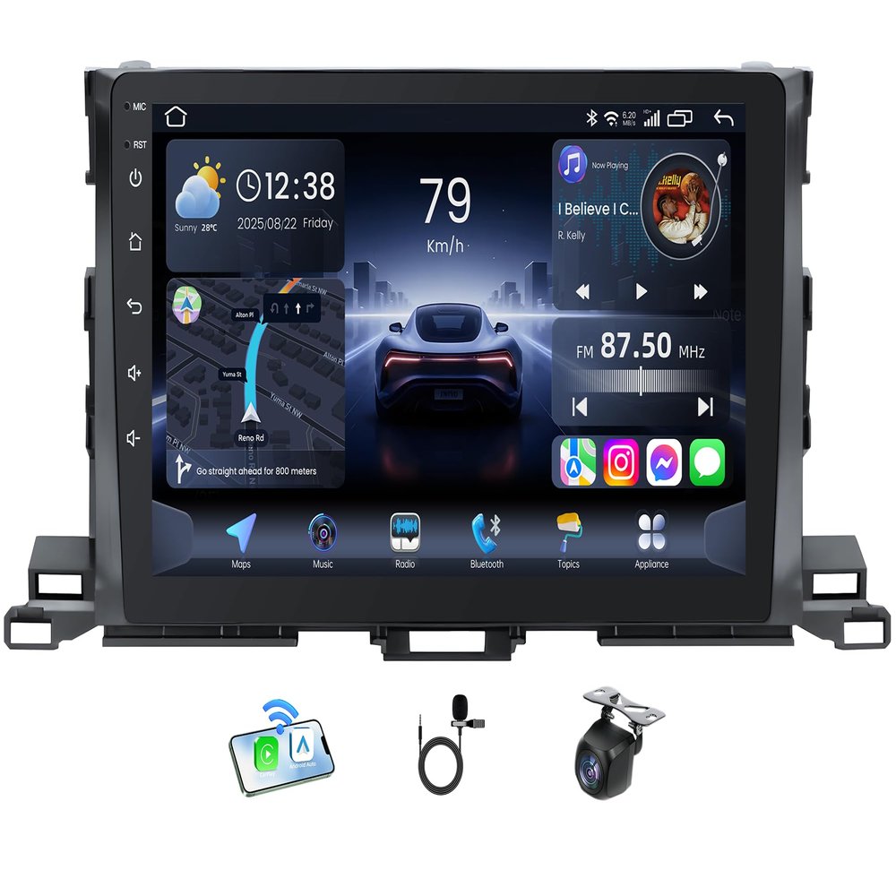 4 Core + 32G ROM Car Radio for Toyota Highlander 2014-2019: 5G WiFi CarPlay Android Auto Stereo Upgrade with 10.2 inches 1280 * 800 IPS Touch Screen Bluetooth Backup Camera GPS SWC FM RDS Radio
