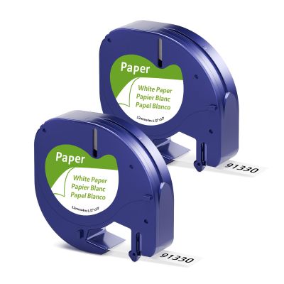 2-Pack Dymo Label Maker Refills 91330, 1/2" White Paper Label Maker Tape, Compatible with Dymo LetraTag Refills 10697 S0721510, for LetraTag 100H LT-100H 200B LT-100T QX50 Label Makers