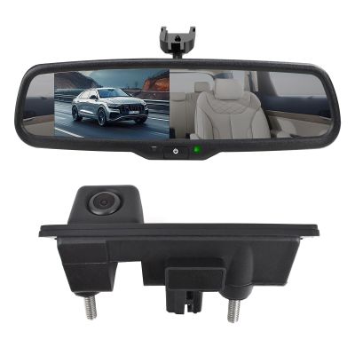 Car Trunk Handle Backup Camera for VW Jetta Sagitar Lavida Passat Sharan Caddy for Audio A3 A4 A5 A6 Q3 Q5 Q7 RS6 Rear View Camera Parking Reverse Backup Camera (4.3" No 1 Bracket Kit)
