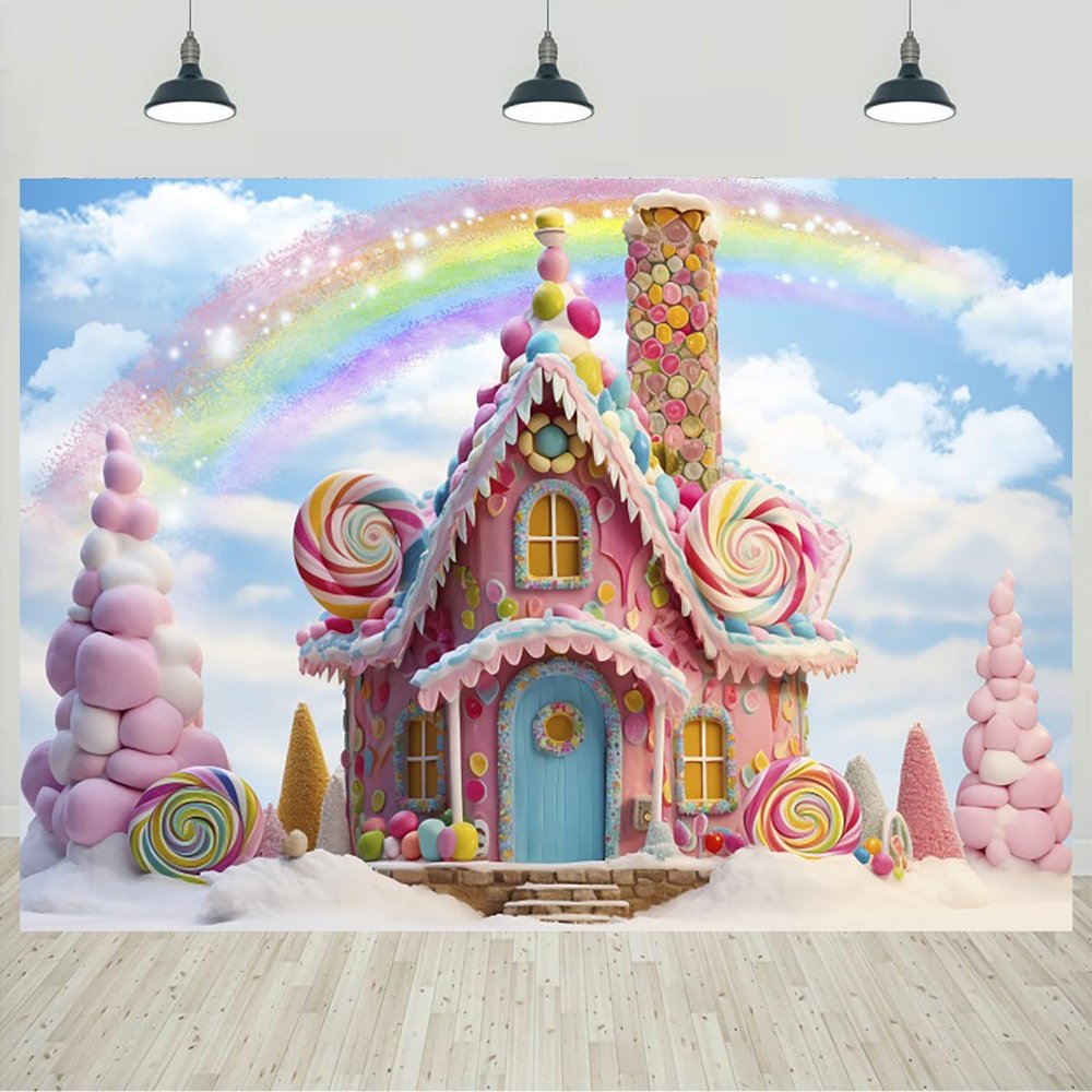 15x10ft Candyland Backdrop Pink Candy Castle Rainbow Blue Sky White Clouds Wonderland Photography Background Candyland Theme Girls Birthday Party Decorations Portraits Banner Photo Studio Props