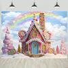 15x10ft Candyland Backdrop Pink Candy Castle Rainbow Blue Sky White Clouds Wonderland Photography Background Candyland Theme Girls Birthday Party Decorations Portraits Banner Photo Studio Props view 1
