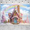 15x10ft Candyland Backdrop Pink Candy Castle Rainbow Blue Sky White Clouds Wonderland Photography Background Candyland Theme Girls Birthday Party Decorations Portraits Banner Photo Studio Props view 3