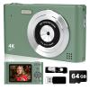 Digital Camera, 44MP Full HD 1080P Point and Shoot Camera with 64GB Card, Anti Shake 16X Zoom Compact Volg Cameras, Portable Small Camara Gift for Kids, Ages Teen Girl Boy - Green view 1