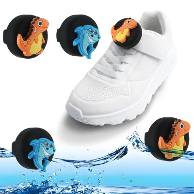 [2-Pack] Shoe Holder Compatible with Waterproof Design, Cute Cartoon Tag Holder Hidden Silicone Case for Kids Shoelaces & Straps (Shark+Dinosaurs)