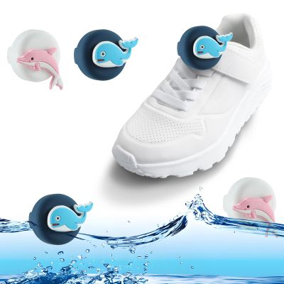 [2-Pack] Shoe Holder for Kids Waterproof Design, Cute Cartoon Tag Holder Hidden Silicone Case for Kids Shoelaces & Straps (Whale+Dolphin)