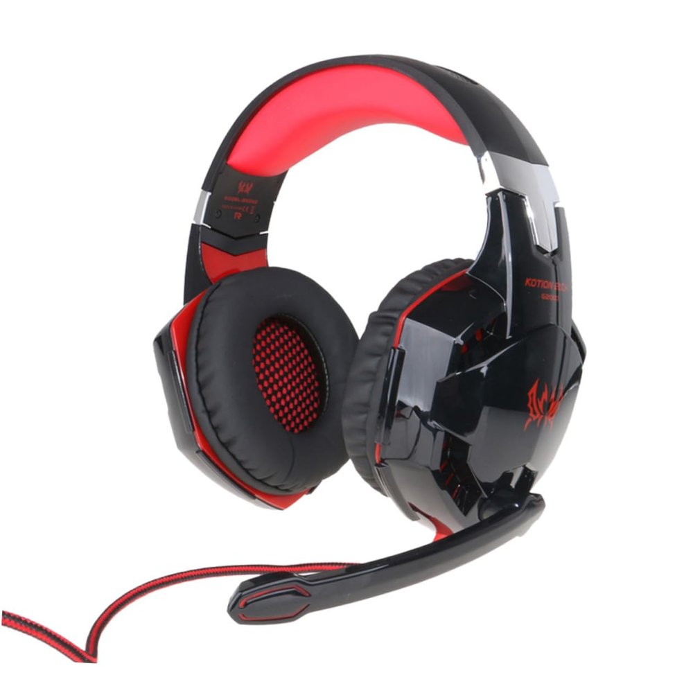 ARTIBETTER Breathing Led Light Game Headphones with Deep Bass Noise Cancelling Over-Ear Memory Earmuffs and Mic for Computer Gaming Red