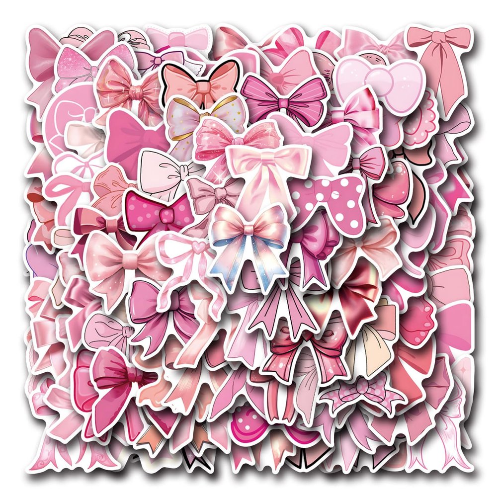 110PCS Coquette Bows Stickers Pink Bow Sticker Gifts for Girls Women, Kechup Cute Aesthetic Stickers for Journaling Water Bottles Laptop Luggage Waterproof Vinyl Decals