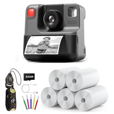 Kids Camera Instant Print, Christmas Birthday Gifts for Toddle Girls Boys Age 3-12, 24MP & 1080P Selfie Digital Camera with 3 Roll No-Ink Print Paper 32G SD Card