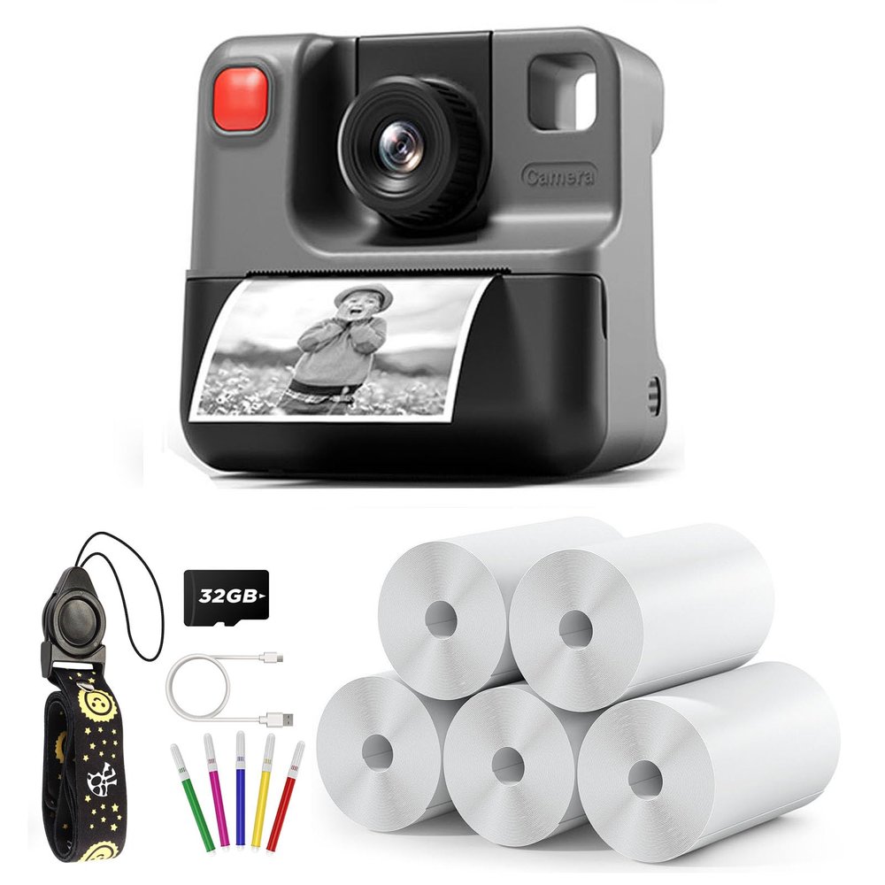 Kids Camera Instant Print, Christmas Birthday Gifts for Toddle Girls Boys Age 3-12, 24MP & 1080P Selfie Digital Camera with 3 Roll No-Ink Print Paper 32G SD Card