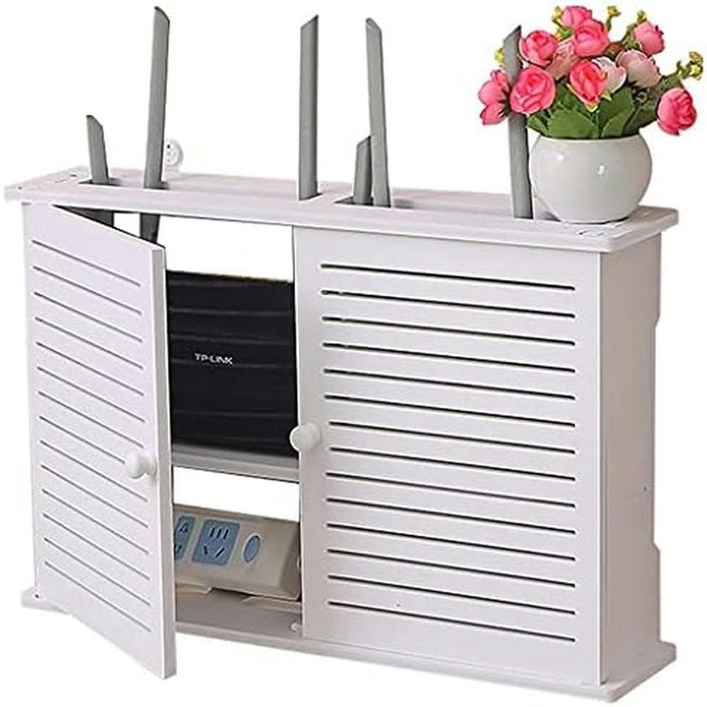 Router Cover Decorative Box Wall-Mounted Floating Router Shelf/2 Tiers Set-top Box Supports/Storage Wall-Mounted Shelf Bracket/Home and Office Router Adjustable Cable Box Stands