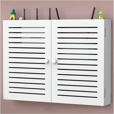 Router Storage Box,Cable Box wall Mount, Router Shelf, Router Storage Box Wall Mount Hidden Cable Tidy Box for Home and Office Decorative Floating Shelves(White a,42x30x7cm)