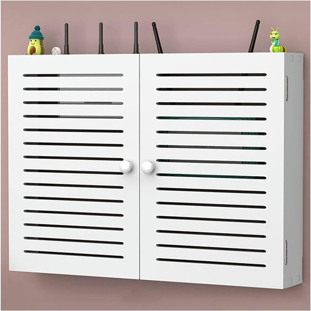 Router Storage Box,Cable Box wall Mount, Router Shelf, Router Storage Box Wall Mount Hidden Cable Tidy Box for Home and Office Decorative Floating Shelves(White a,42x30x7cm)