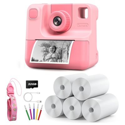 Kids Camera Instant Print, Christmas Birthday Gifts for Toddle Girls Boys Age 3-12, 24MP & 1080P Selfie Digital Camera with 3 Roll No-Ink Print Paper 32G SD Card