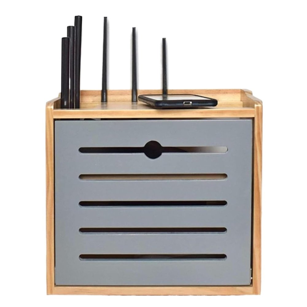 Router Storage Box,Cable Box wall Mount, Router Shelf, Desktop Hider Rack Router Fenches Router Organizer Power Strip and Cable Management Storage Box(Brown)