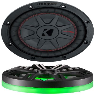 Kicker Bundle: Kicker 48CWRT84 CompRT 600w Shallow Slim 8" Subwoofer DVC 4-ohm Car Sub COMPRT8 Bundle with (2) Kicker 47KLSR8 KLSR 8" Weather Proof LED Speaker/Subwoofer Ring Lights (3 Items)