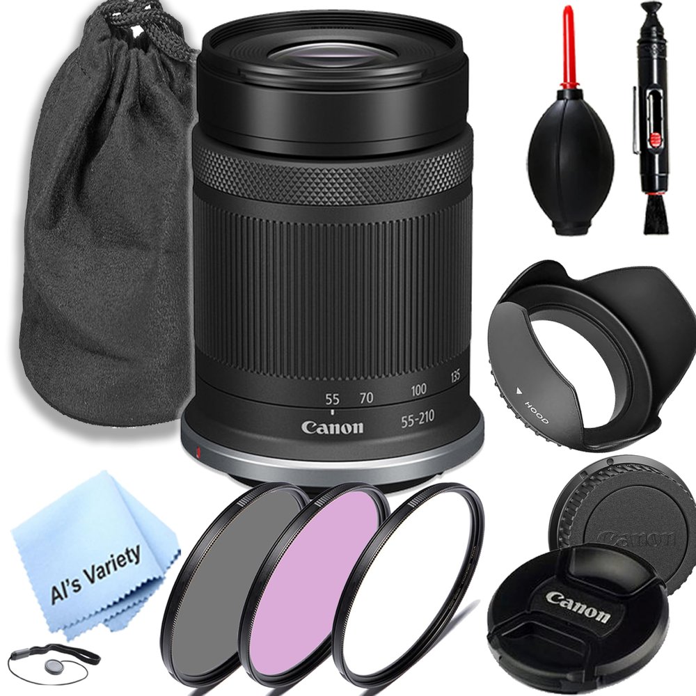 Canon RF-S 55-210mm f/5-7.1 is STM Lens (Canon RF),3 Piece Filter Kit,Lens Pouch,Hood and More (11pc) (Renewed)