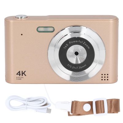 CHEOTIME Digital Camera, HD Digital Camera Vintage 4K 2.4in 48MP 16X Zoom Non Shake for Photography Video Recording Travel (Gold)