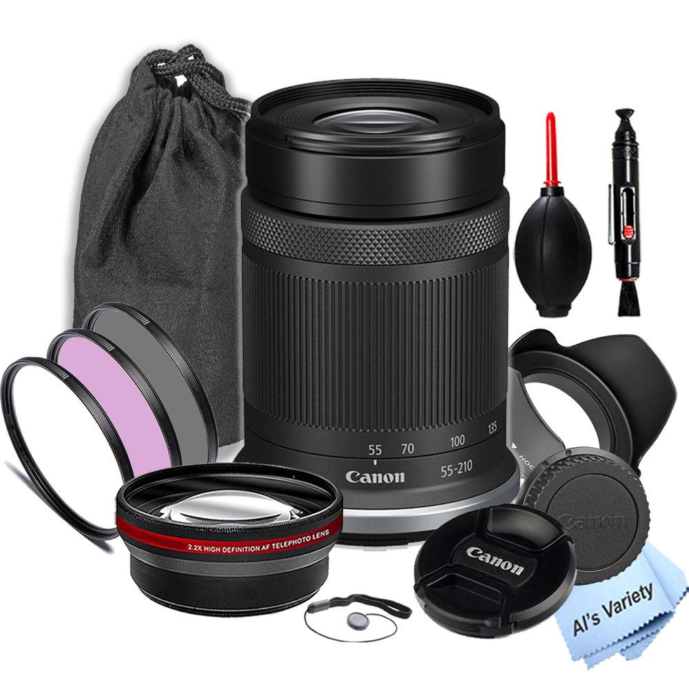 Canon RF-S 55-210mm f/5-7.1 is STM Lens (Canon RF),3 Piece Filter Kit, 2X Lens Ataachement, Lens Pouch,Hood and More (12pc) (Renewed)