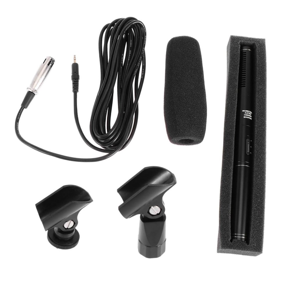 Alasum 1set Outdoor Interview Microphone Portable Camera Mic for Live Streaming Recording Compatible Phone Cameras High Sensitivity Shock-Absorbing Design Black