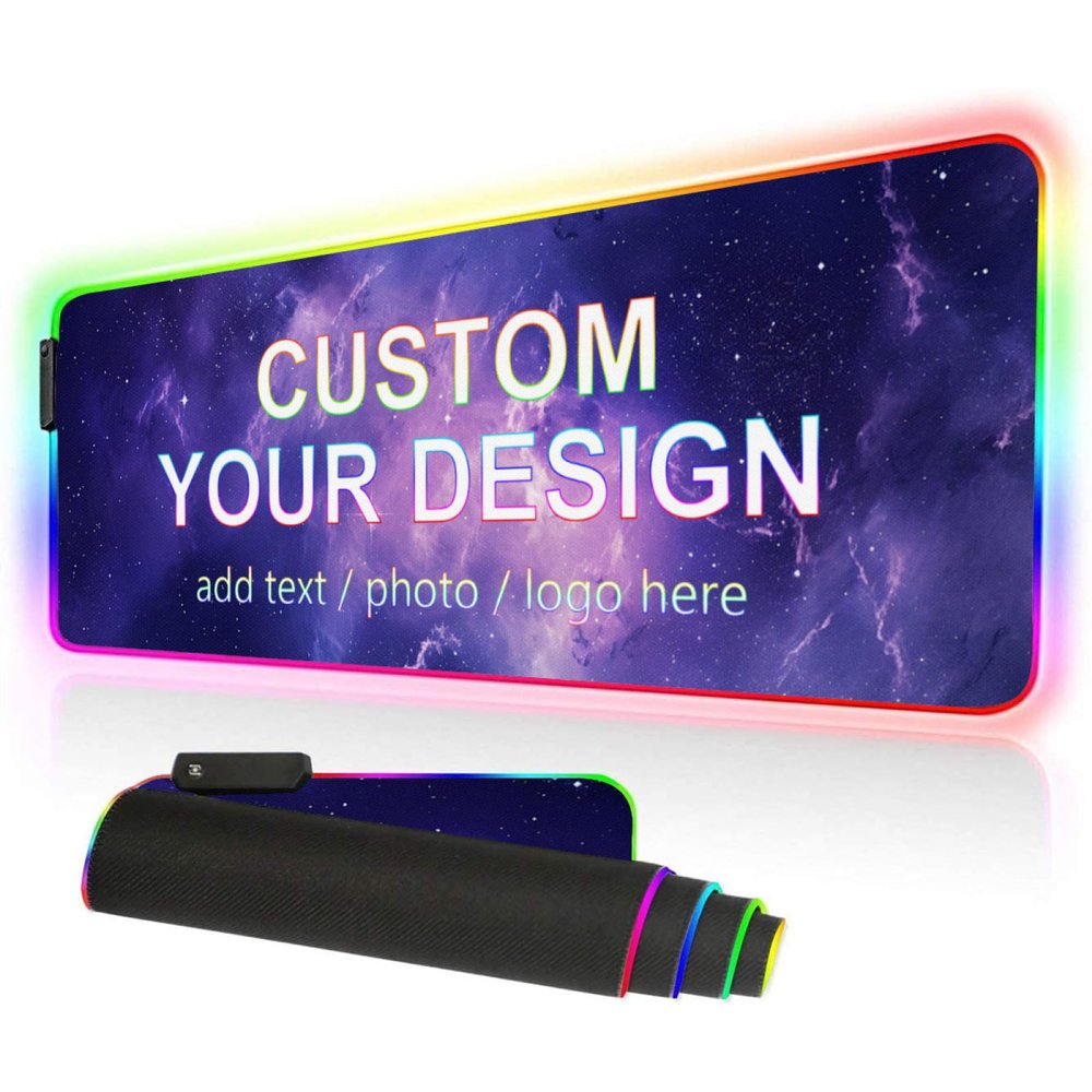 Custom Personalized RGB Gaming Mouse Pad,7 Led Light Modes Desk Mat, Non-Slip Rubber Base Mouse Keyboard Mat, Large Oversized Glowing Led Extended Mousepad for Office Dorm Personalised Gifts