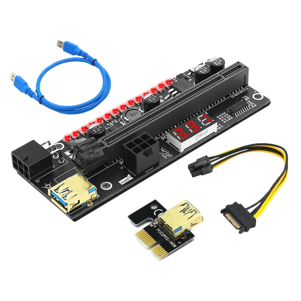 1set Pci-e to Riser Card Adapter for Mining Stable Power Supply Capacitors Compatible Pci-e Slots