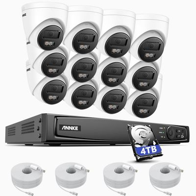ANNKE 16CH 4K PoE Security Camera System, 12MP H.265+ NVR with 4TB HDD and 12X 4K/8MP IP Wired Cams, AI Human Vehicle Detection, Spotlight Color Night Vision, Built-in Mic, Compatible with Alexa
