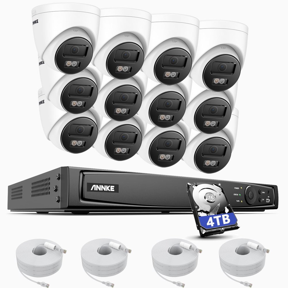 ANNKE 16CH 4K PoE Security Camera System, 12MP H.265+ NVR with 4TB HDD and 12X 4K/8MP IP Wired Cams, AI Human Vehicle Detection, Spotlight Color Night Vision, Built-in Mic, Compatible with Alexa