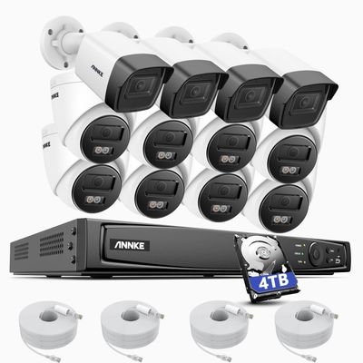 ANNKE 16CH PoE Security Camera System, 12MP H.265+ NVR with 4TB HDD, 8X 4K/8MP IP Wired Cams with Spotlight Color Night Vision, Built-in Mic, 4X 5MP/3K Bullet IP Cams, AI Motion Detection