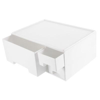1pc Laptop Monitor Riser Drawer Storage Organizer for Home Office White Elevated Computer Stand for Stationery Sundries and Cosmetics