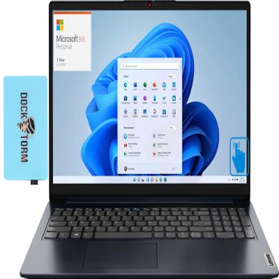 Lenovo Ideapad 1 Everyday Value Laptop 15.6" Touchscreen IPS FHD Display (AMD Ryzen 5 7520U, 8GB LPDDR5, 256GB M.2 PCIe SSD, AMD Radeon, Win 11 Pro) w/MS 365 Personal, DKZ USB Port Expander