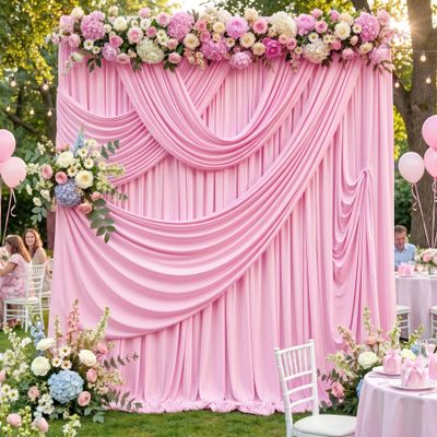 10ftx12ft Wrinkle Free Pink Backdrop Curtain, 2 Panels 12FT Height Pastel Pink Drapes for Wedding Backdrop, Silky Polyester Photo Back Drop Cloth for Birthday Party Photography Background