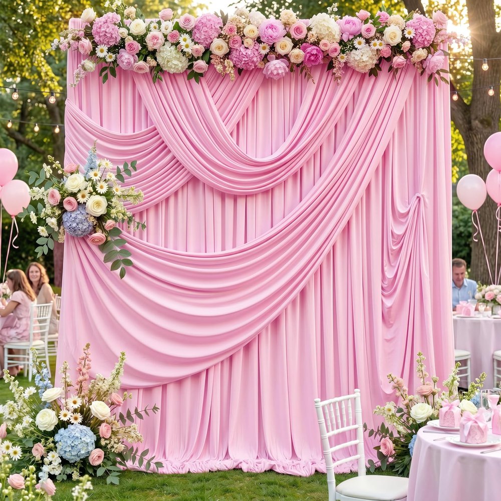 10ftx12ft Wrinkle Free Pink Backdrop Curtain, 2 Panels 12FT Height Pastel Pink Drapes for Wedding Backdrop, Silky Polyester Photo Back Drop Cloth for Birthday Party Photography Background