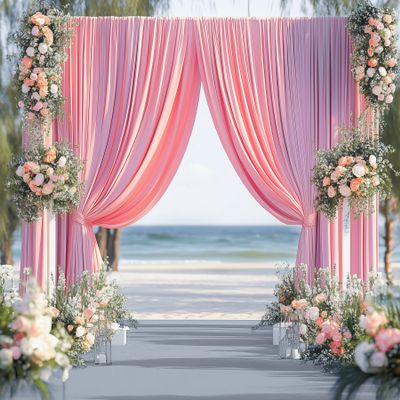 10ftx14FT Wrinkle Free Pink Backdrop Curtain, 2 Panels 14FT Height Pink Wedding Backdrop Drapes, Silky Polyester Back Drop Cloth for Birthday Photography Background Party Backdrop Draping