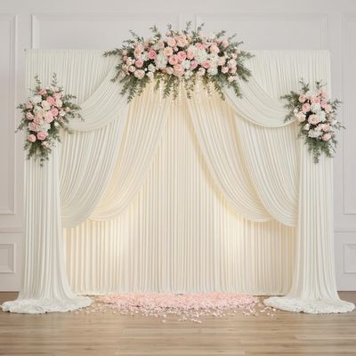 20ftx14FT Wrinkle Free Ivory Backdrop Curtain, 4 Panels 14FT Height Ivory Wedding Backdrop Drapes, Silky Polyester Back Drop Cloth for Birthday Photography Background Party Backdrop Draping