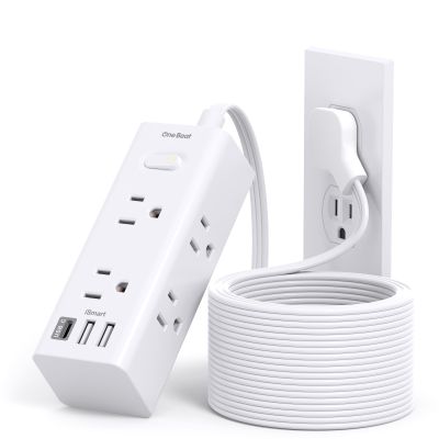 15Ft Extension Cord with Multiple Outlets, Flat Plug Power Strip Surge Protector with 15 Ft Long Cord, 6 Outlet 3 USB Ports (1 USB C), Multi Outlet Wall Plug for Travel, College, Dorm Room Essentials