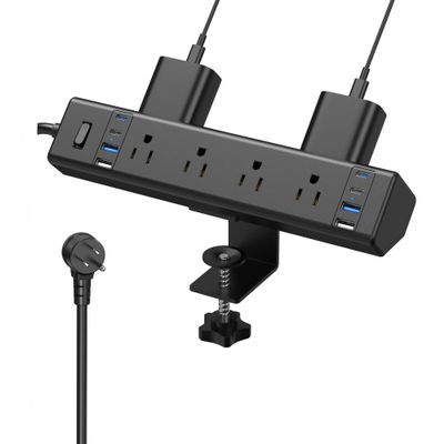 40W Fast Charging Station,Desk Clamp Power Strip,4 USB-C Ports & 8 AC Outlets,Desktop Edge Mount Surge Protector Power Strip,14AWG Heavy Duty Cord,Fit 1.9" Tabletop Edge for Home Office(10Ft Cable)