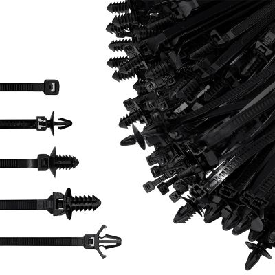 160 Pcs Universal Nylon Push Mount Cable Zip Ties, Self-Locking Heavy Duty Wire Ties Assortment Kit, 5 Sizes UV Resistant for Automotive Wiring Harness, Indoor Outdoor Electrical Cable Management