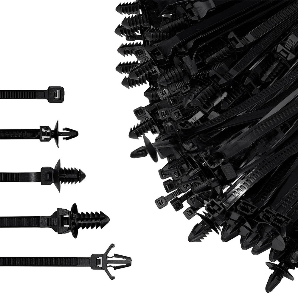 160 Pcs Universal Nylon Push Mount Cable Zip Ties, Self-Locking Heavy Duty Wire Ties Assortment Kit, 5 Sizes UV Resistant for Automotive Wiring Harness, Indoor Outdoor Electrical Cable Management