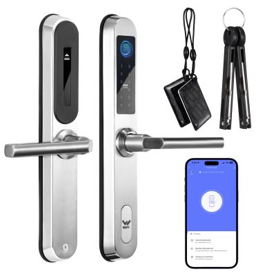 Swokely Slim Smart Lock for Sliding Glass Door, Waterproof Keyless Smart Mortise Lock with Camera, WiFi Keypad Aluminum Fingerprint Door Lock with Handle - 5 Unlocking Methods for 40-120mm Door