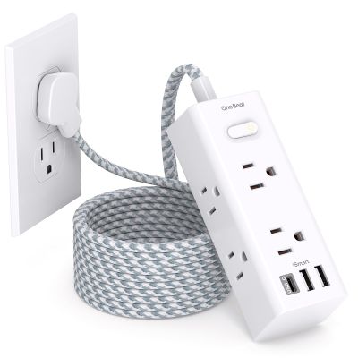 15Ft Extension Cord with Multiple Outlets, Flat Plug Power Strip Surge Protector with 15 Ft Long Cord, 6 Outlet 3 USB Ports (1 USBC) Multi Outlet Wall Plug for Home Office College Dorm Room Essentials