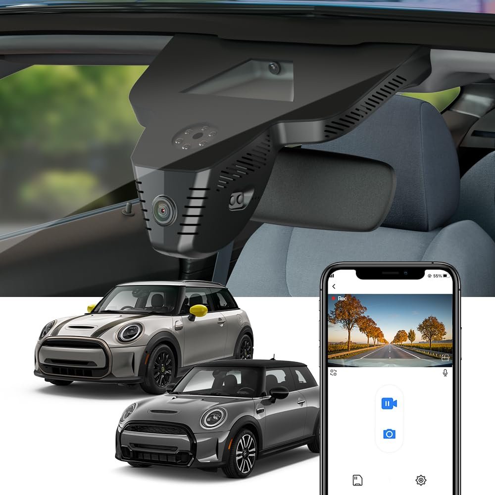 Fitcamx 4K Dash Cam Suitable for MINI 2025 Cooper Cooper S Electric (HD2-2258), OEM Style, UHD 2160P Video, Built-in WiFi & APP, Loop Recording, G-Sensor, Easy to Install, 64GB Card