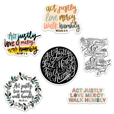 Pack 6 Micah 6 8 to Act Justly and to Love Mercy and to Walk Humbly Waterproof Vinyl Stickers Christian, Bible Verse, Religious Jesus Motivational, Christian Style for All Ages Sticker 3 Inch