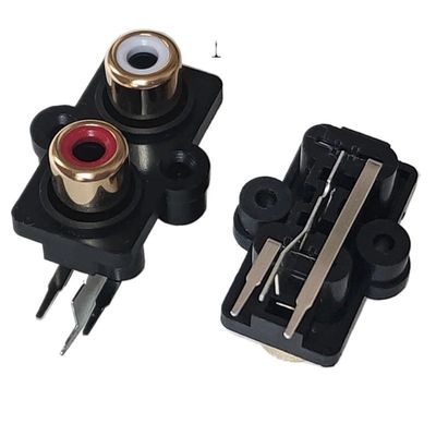 2PCS PCB Mount 1 Position Stereo Audio Video Jack RCA Female Connector Two Hole (W+R) RCA-207 Golden
