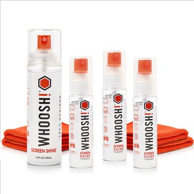 WHOOSH! Screen Cleaner Spray & Microfiber Cloths Bundle | 3.4 & 3X 1 fl oz + 4 Microfiber Cloths (6x6)